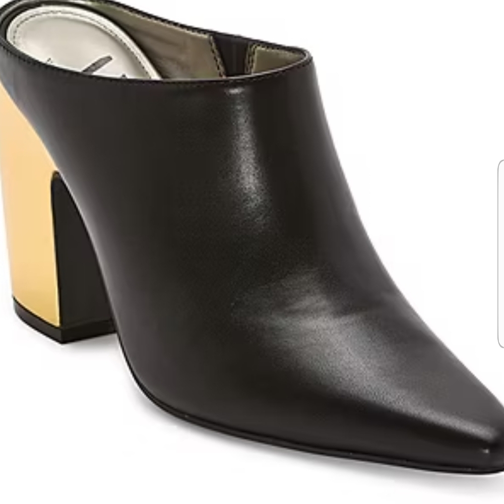 Worthington Black Mules with Gold Block Heel